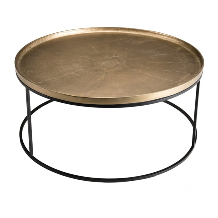 JOHAN - Table basse ronde 88x88cm aluminium doré pieds ronds métal noir