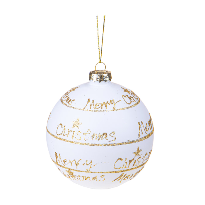 Sfera Merry Christmas - Pezzi 4 - Colore Bianco - 10x10Hx10cm - Bianchi Dino