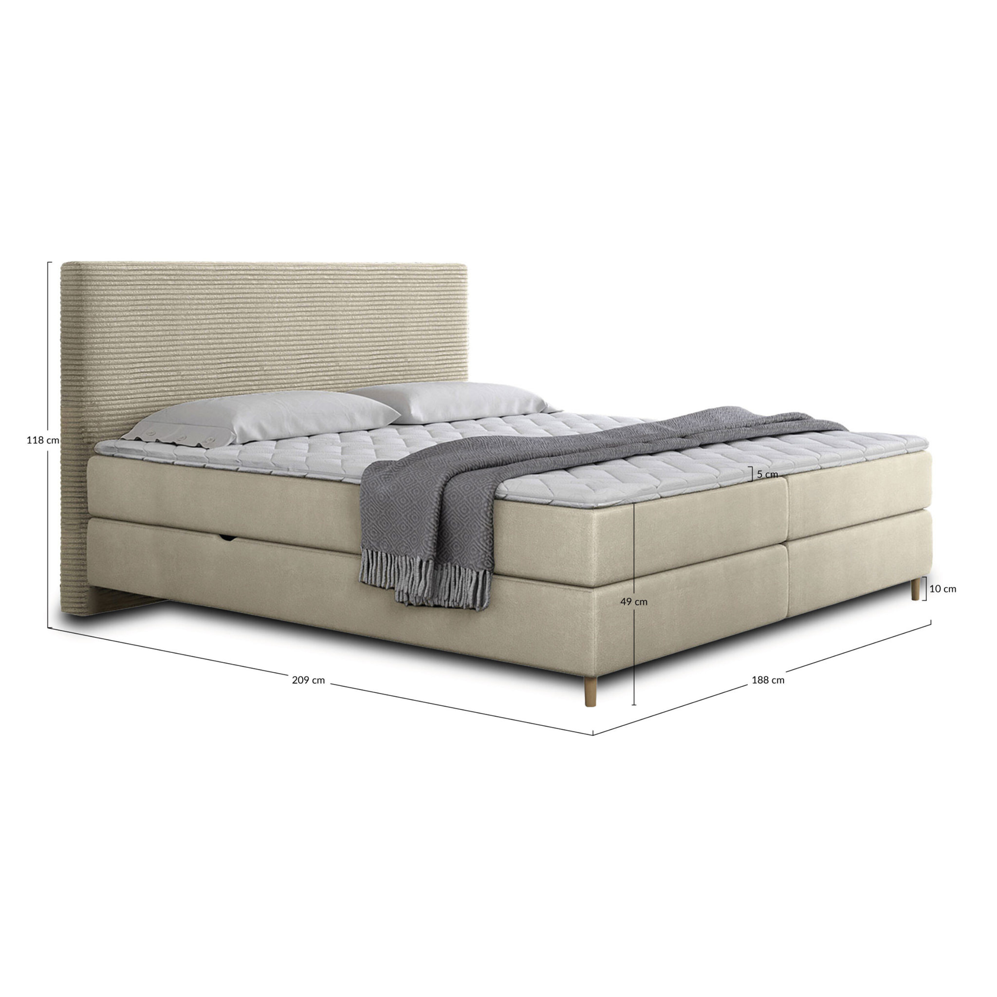 Rafaela - lit boxspring - 180x200 - coffres et surmatelas inclus - en velours - Beige
