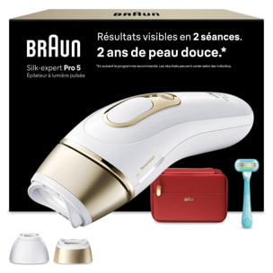 Braun Silk·expert Pro 5, Épilateur à Lumière Pulsée, Épilation à Domicile, 2 têtes, PL5221