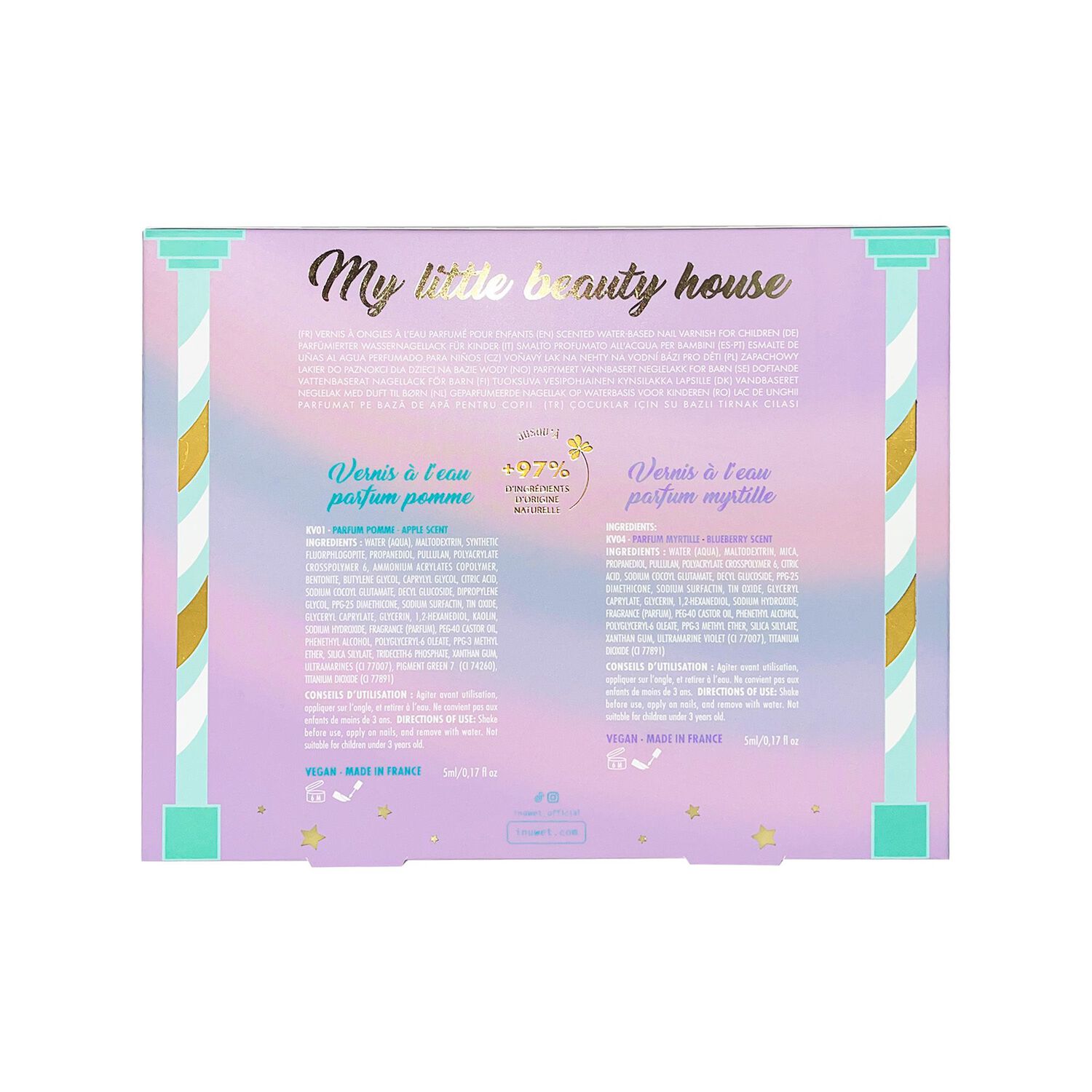 Beauty House - Coffret Vernis à l'Eau 2 x 5 ml + Stickers Ongles + Tatouages Éphémères