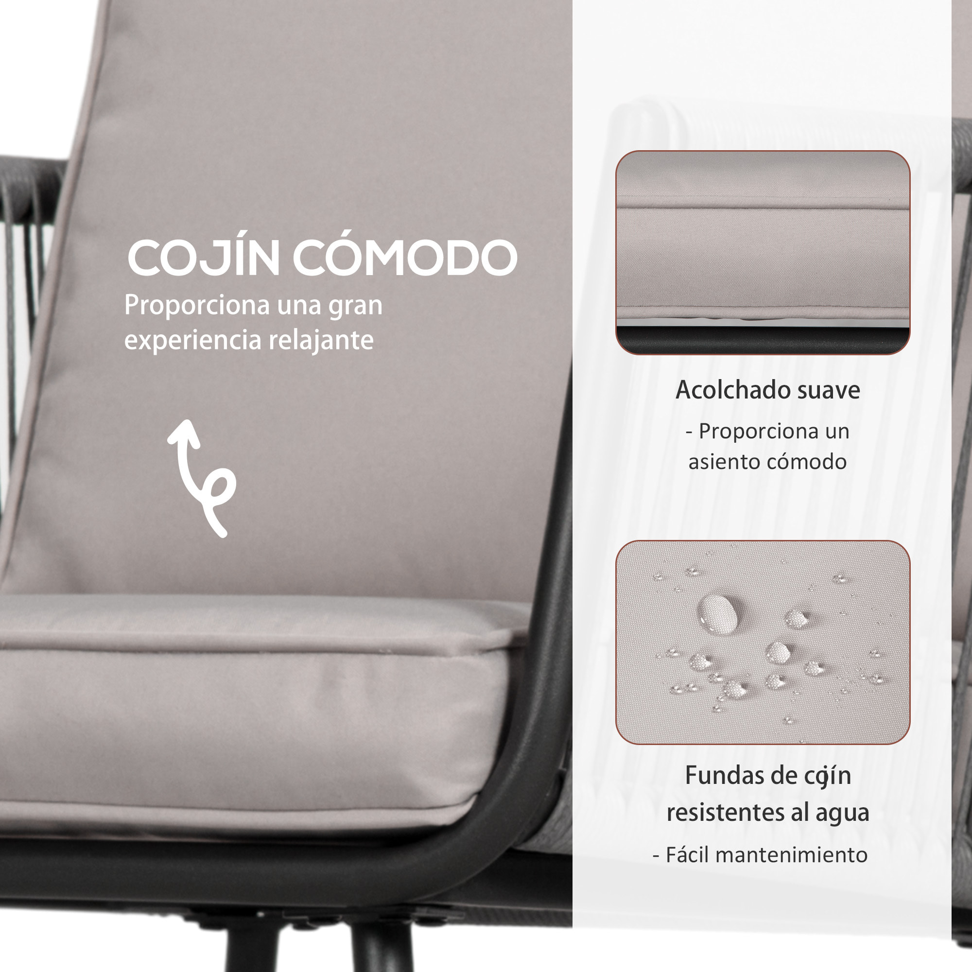 Conjunto de Muebles de Jardín de Ratán Sintético 3 Piezas Conjunto de Mesa y 2 Sillas de Ratán con Cojines Acolchados Extraíbles para Balcón Terraza Patio Gris