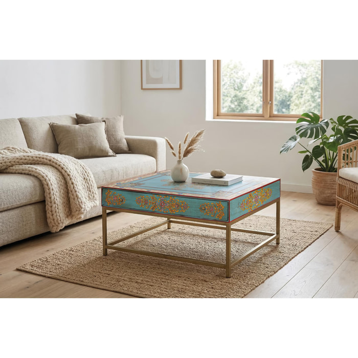 Mesas de Centro de Madera de Mango 90 Cm Estilo Étnico