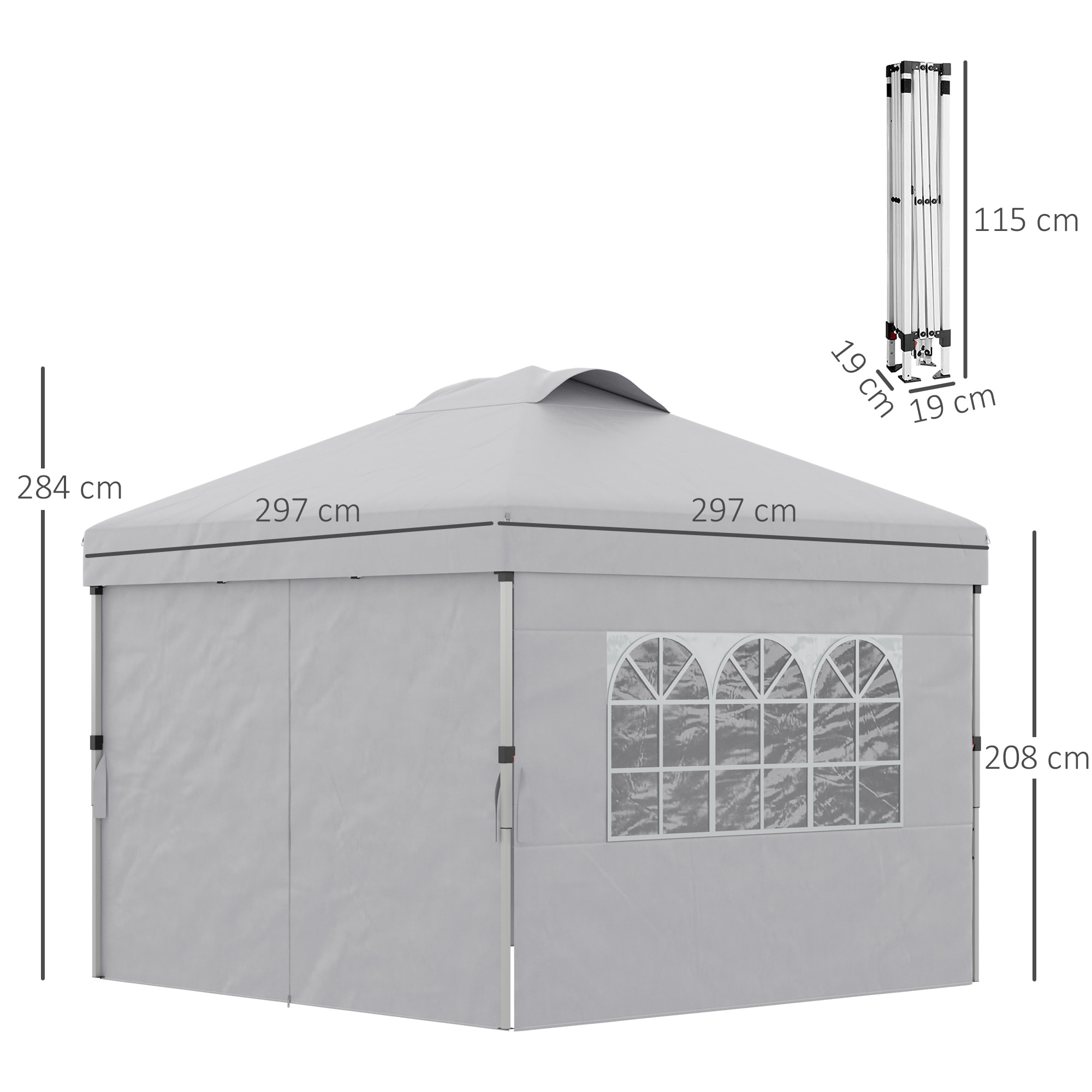 Tonnelle barnum pop-up pliant 2,97L x 2,97l x 2,84H m sac transport inclus gris