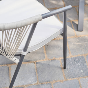 Table de jardin ronde aluminium et verre + 6 assises ORBIS + LIORA