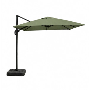 Parasol carré 3x3 déporté rotatif vert en aluminium RAFAELA