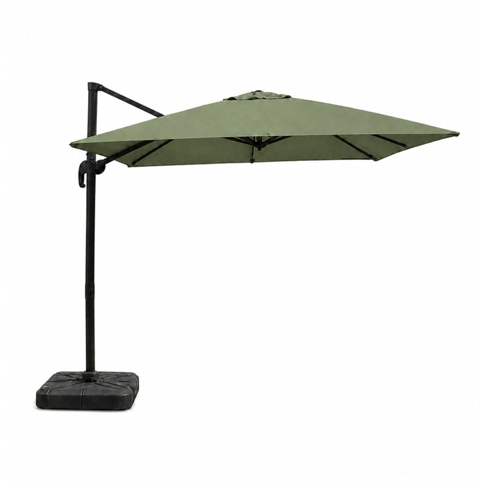 Parasol carré 3x3 déporté rotatif vert en aluminium RAFAELA