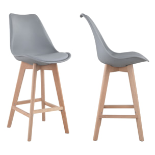 Lot de 2 tabourets scandinaves SVEN gris avec coussin