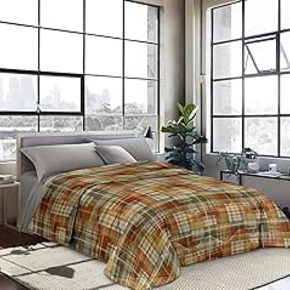 INTRECCI Piumino Matrimoniale, 260 x 260 cm, Piumino Ecologico, Caldo, Invernale, 300 g/m², Anallergico e Antiacaro, Made in Italy, Lavabile in Lavatrice, Soffice, Morbido. Fantasia: Scozzese arancio