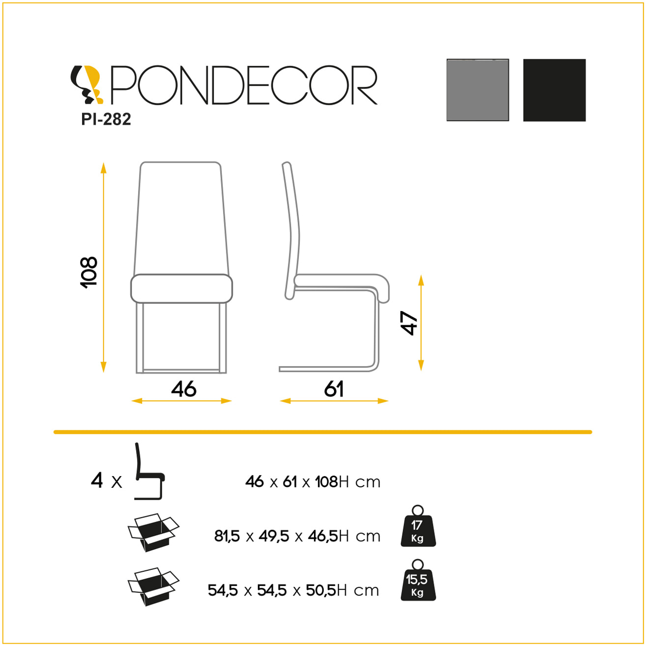 Set de 4 sillas – Tapizado en tela y respaldo alto