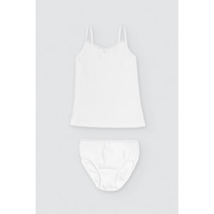 Completo t-shirt e mutandine traforate per bambine color avorio