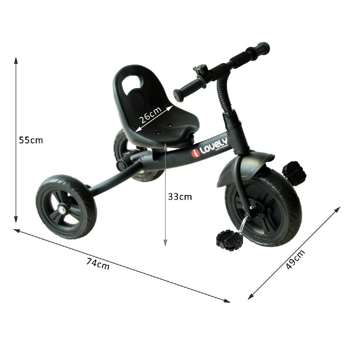 Tricycle enfants multi-équipé garde-boue sonnette pédales antidérapantes siège réglable 2 positions avec dossier