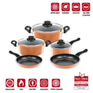 Batterie de cuisine anti-adhésive en cuivre 9 pièces Herzberg HG04838-COP