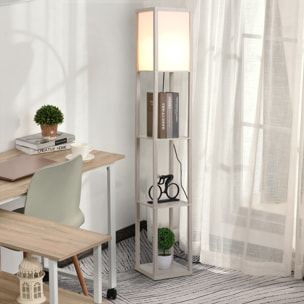 Lámpara de Pie de Madera con 3 Estantes de Almacenaje para Bombilla E27 Potencia Máx. 40W Lámpara Moderna para Salón Dormitorio 26x26x160 cm Roble y Blanco