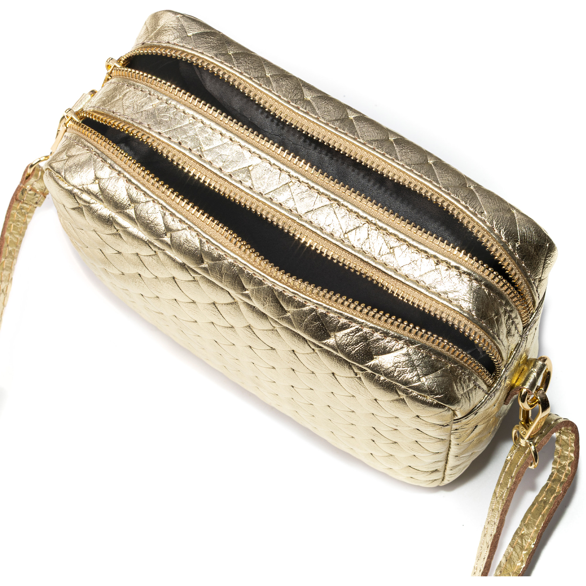 Degna bolso bandolera mujer. Piel auténtica Gamuza con grabado entrelazado y lacada brillante.