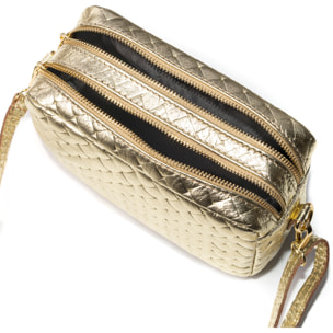 Degna bolso bandolera mujer. Piel auténtica Gamuza con grabado entrelazado y lacada brillante.