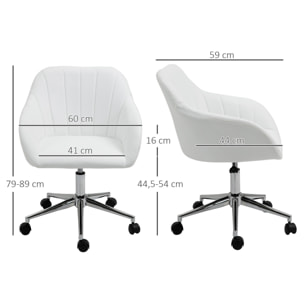 Silla de Oficina Ergonómica Silla de Escritorio Giratoria con Altura Ajustable Respaldo y Reposabrazos de Piel Sintética Carga 120 kg 60x59x79-89 cm Blanco