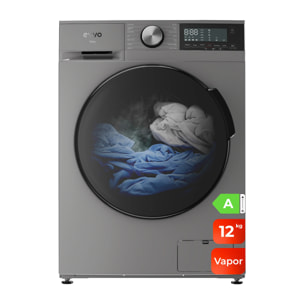 EVVO Lavadora 12 kg carga frontal Nova 12, 1350 rpm, Clase energética A, Motor Inverter, tambor diamante ePROTECT, 14 programas, Función vapor Steam Wash, Smart LOAD, Lavado Rápido 15', Inicio diferido, Inox