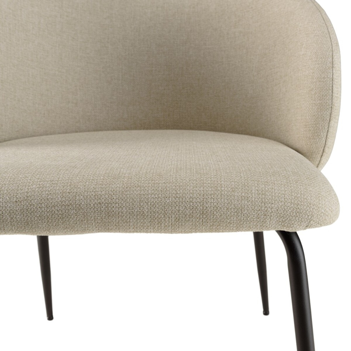 TOM - Lot de 2 chaises tissu écru dossier arrondi pieds acier noir