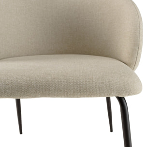 TOM - Lot de 2 chaises tissu écru dossier arrondi pieds acier noir