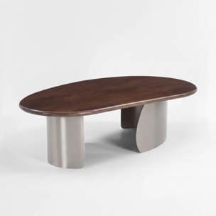 Table basse en bois de manguier marron foncé et métal brossé 120 cm - Selma