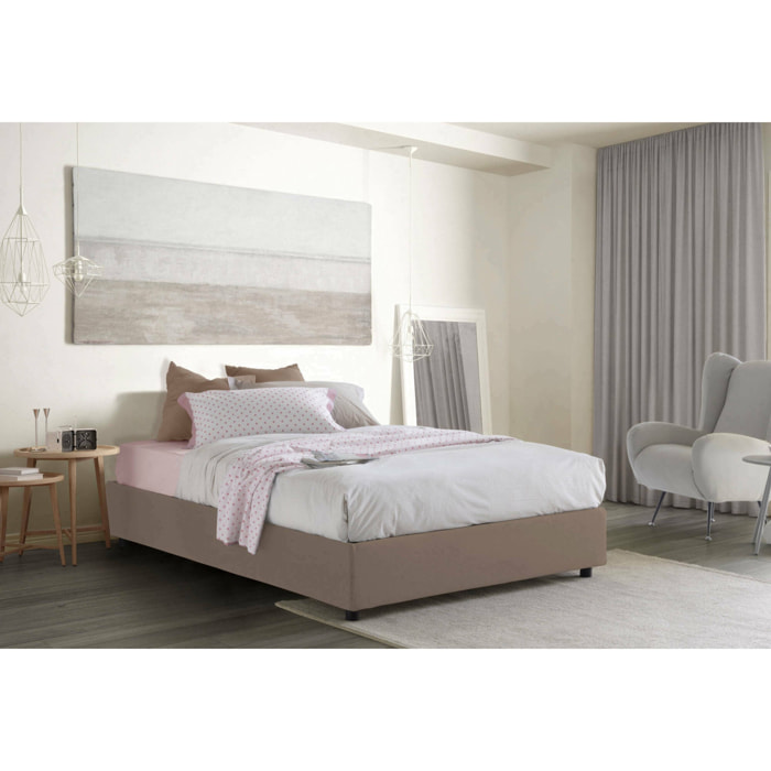 Letto alla francese Arto, Letto contenitore in tessuto, Apertura frontale, Materasso Cm 140x190 incluso, 100% Made in Italy, Tortora