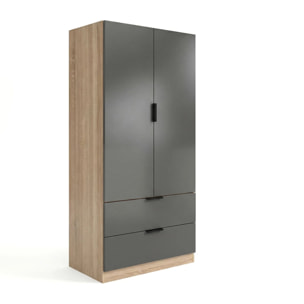 Armario de 2 puertas y 2 cajones en roble canadian y gris grafito 81,5x180 cm Lark Roble Canadian - Gris Grafito