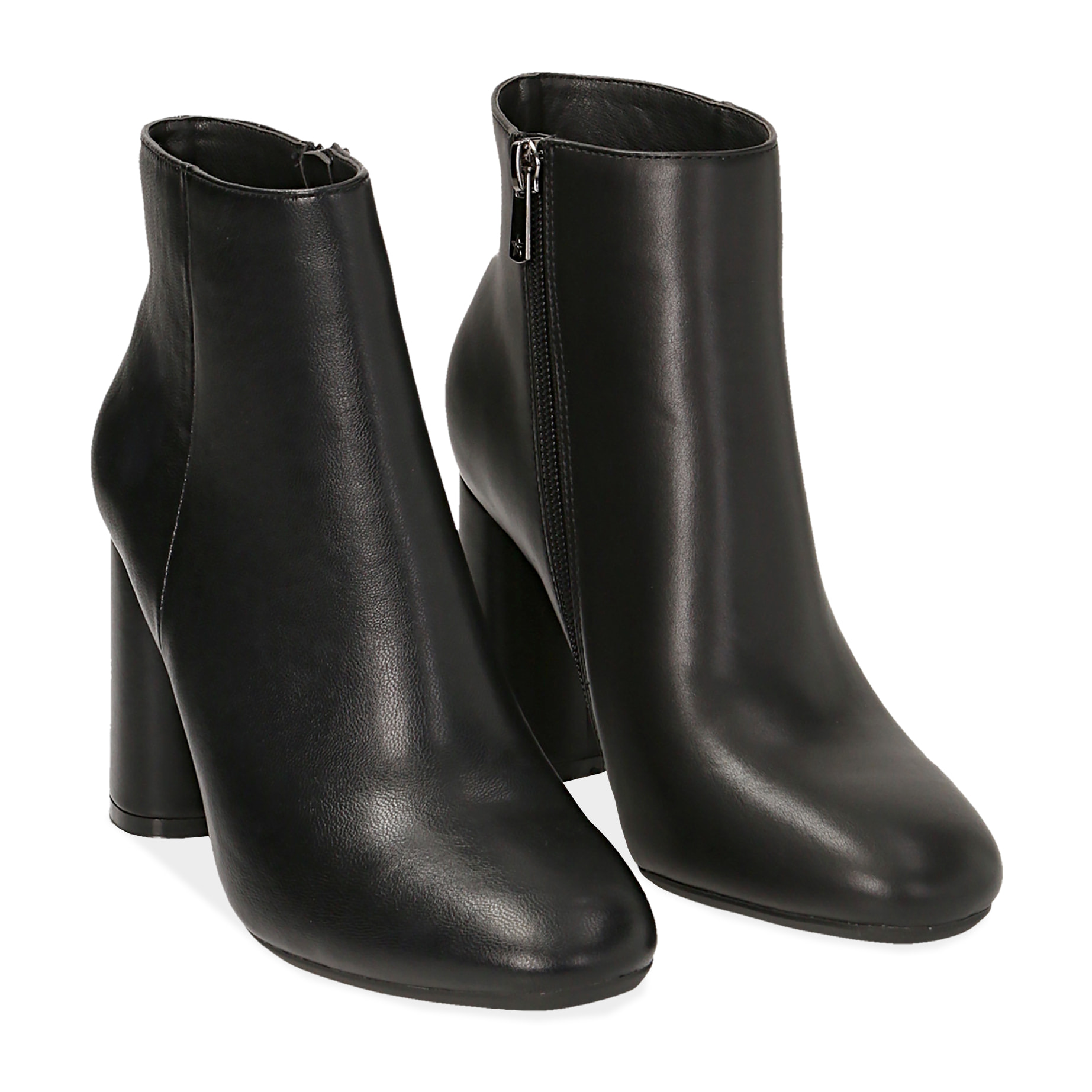 Botines de piel sintética negra, tacón 8,5 cm