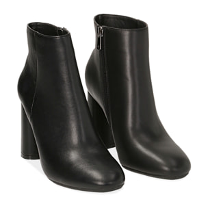 Botines de piel sintética negra, tacón 8,5 cm