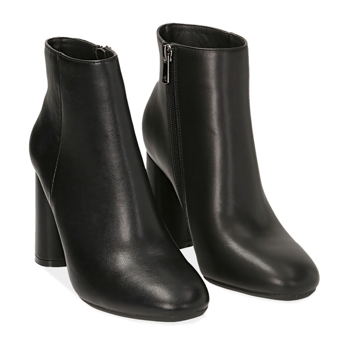 Botines de piel sintética negra, tacón 8,5 cm