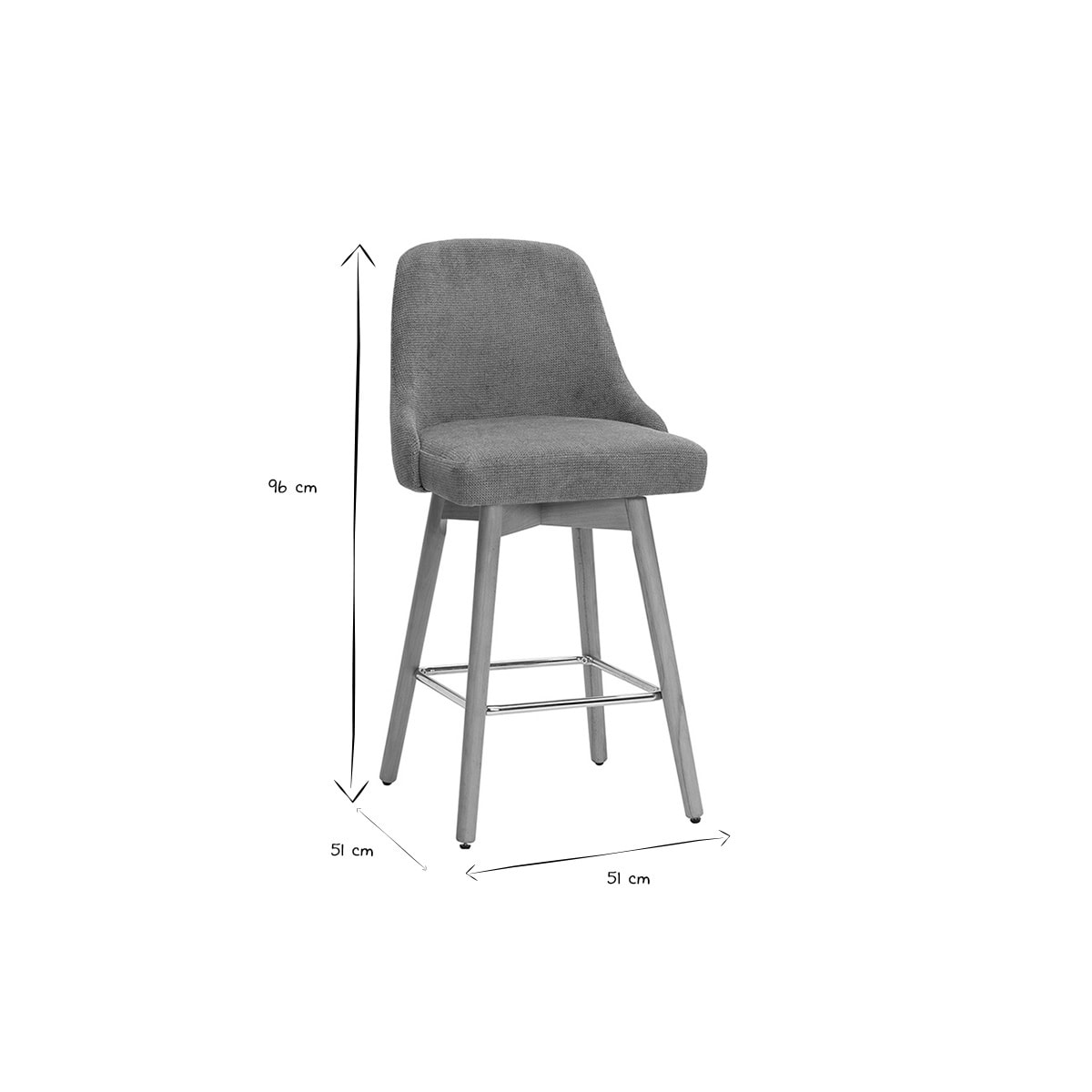 Tabourets de bar scandinaves pivotants 360° en tissu chenille vert kaki et bois hêtre massif H65 cm (lot de 2) HASTA