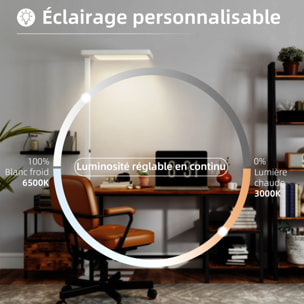 Lampadaire LED dimmable sur pied de bureau 1560LM 40W H.196cm spectre complet réglable télécommande blanc