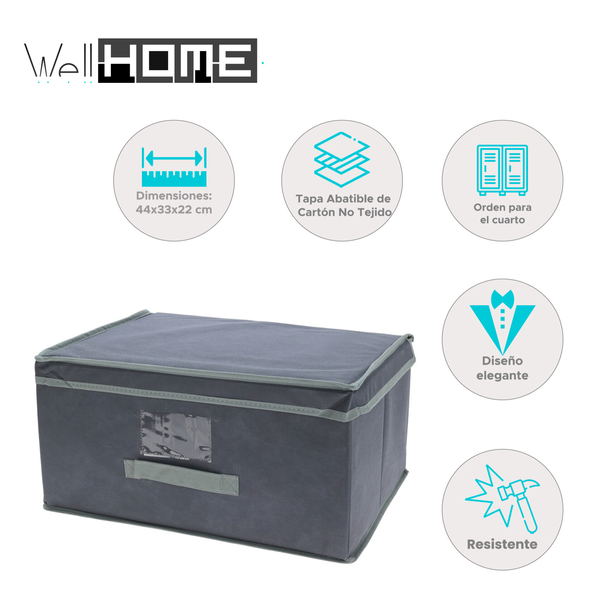 Well home caja de almacenamiento con tapa abatible de cartón no tejido - 44x33x22cm en gris oscuro