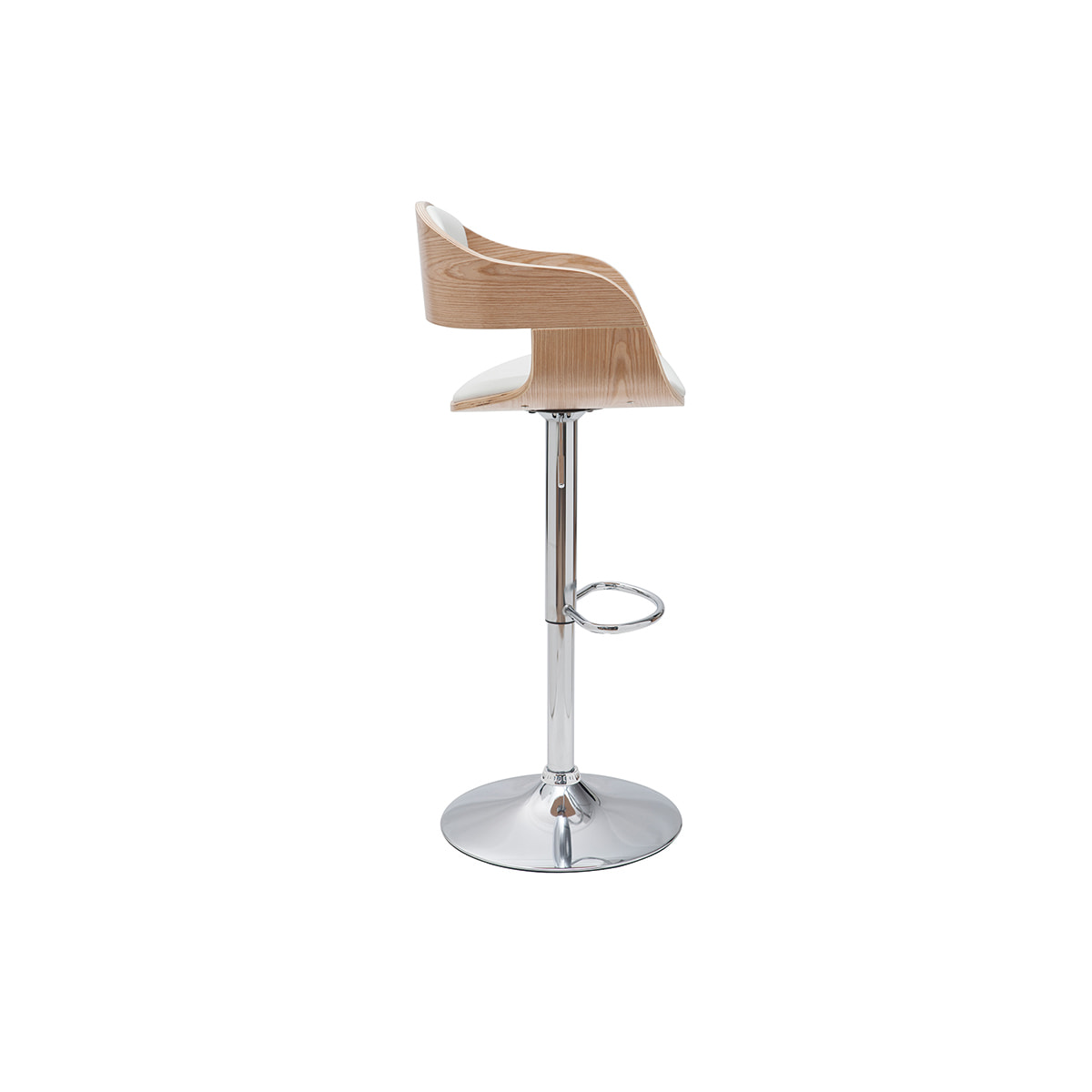 Tabouret de bar design réglable blanc et bois clair EUSTACHE