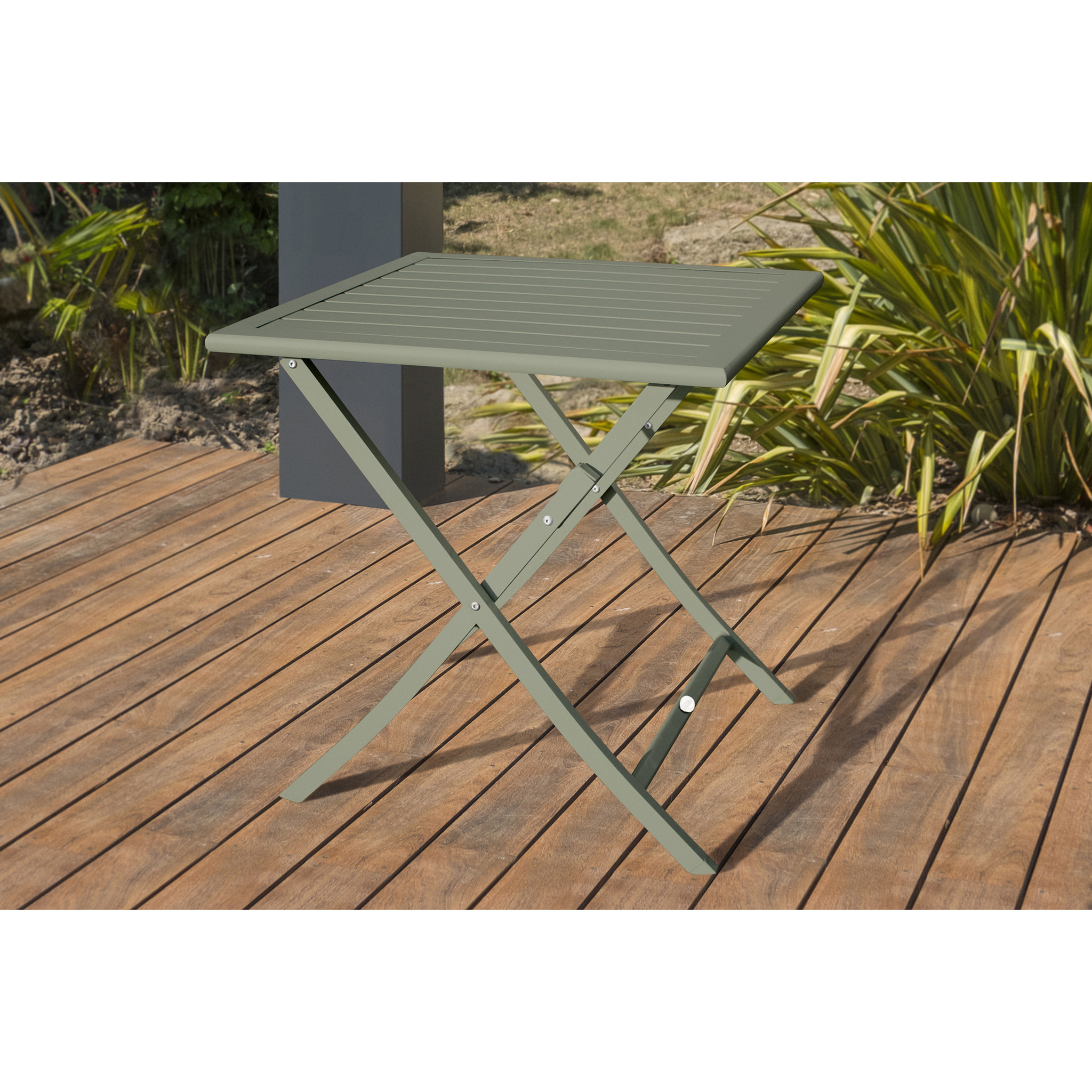 MARIUS - Ensemble repas de jardin 2 places en aluminium kaki