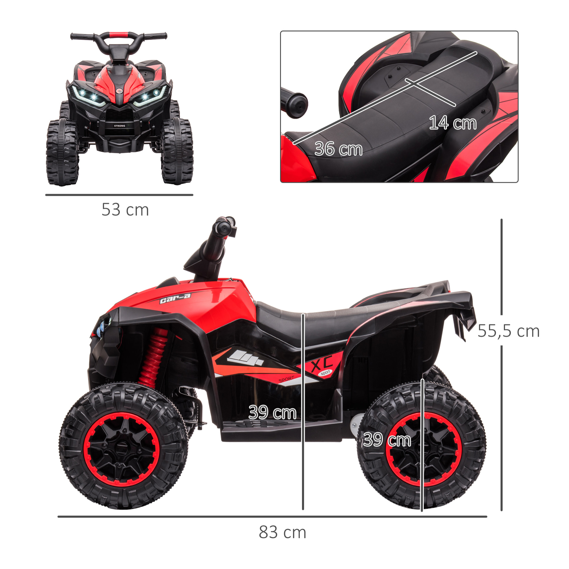 Quad buggy électrique enfant 12 V 3 Km/h max. effets lumineux et sonores rouge noir