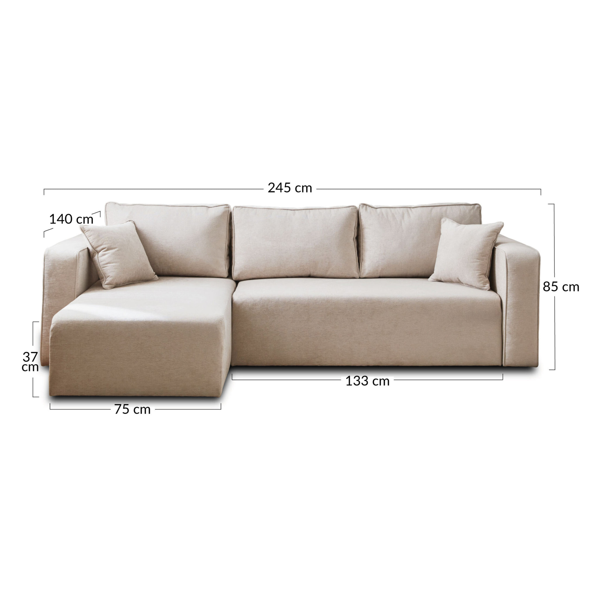 Topaze - canapé d'angle réversible - 4 places - convertible avec coffre - en tissu - Beige