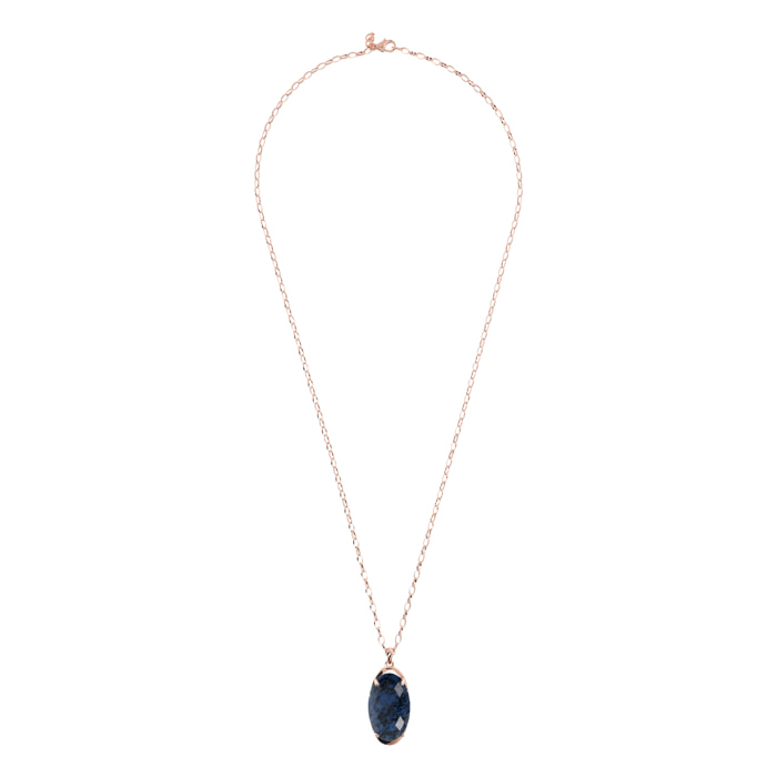 Collana Lunga Catena Rolo con Pendente in Pietra Naturale Ovale Dumortierite