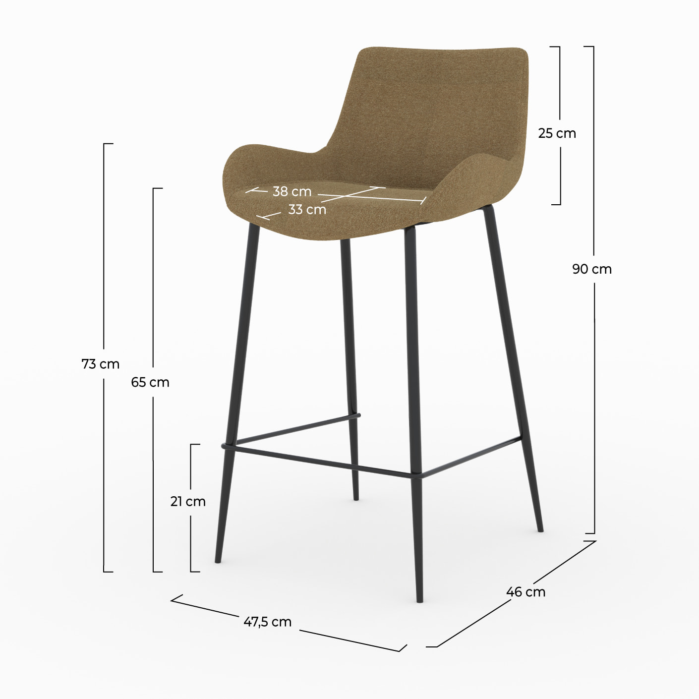 Lot de 2 chaises pour îlot central en tissu jaune 65 cm - Pirata