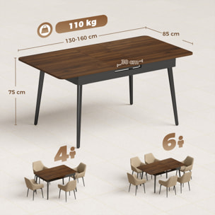HOMCOM Mesa de Comedor Extensible, Mesa de Cocina Rectangular para 4-6 Personas, Estilo Industrial, Esquinas Redondeadas, 130-160x85x75 cm, Nogal Claro