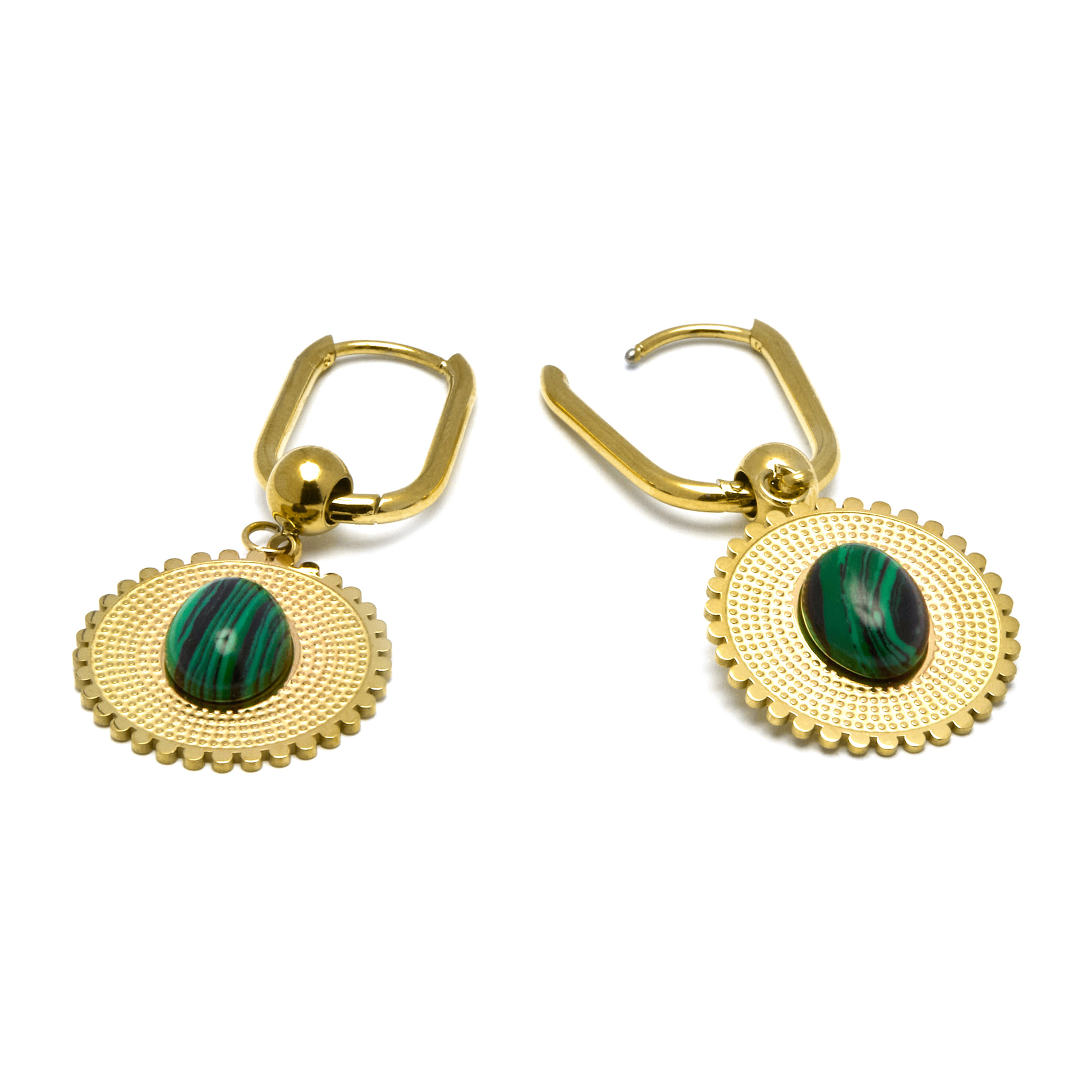 Pendientes de Malaquita acabados en oro amarillo de 18K- Elknu