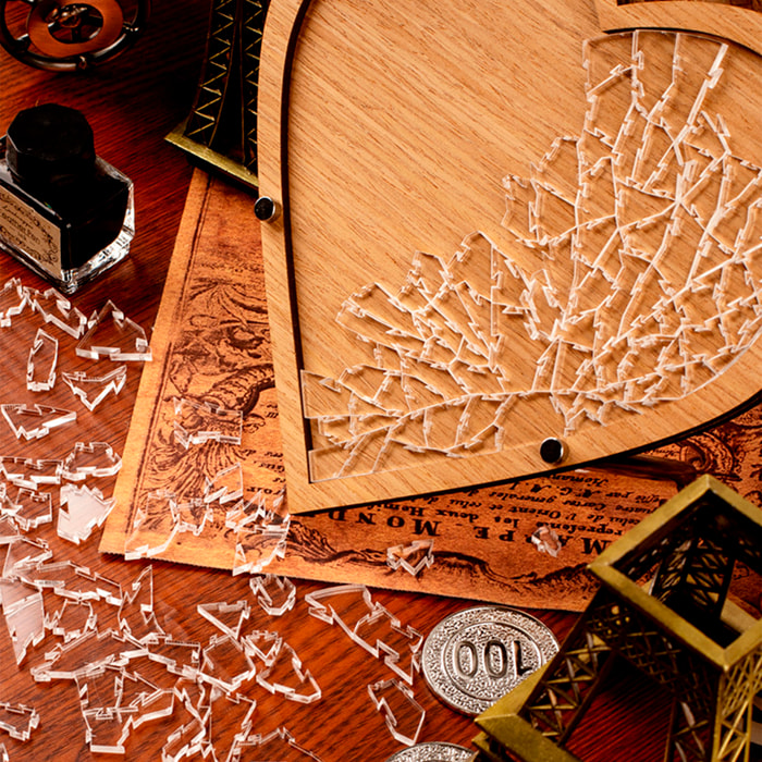 Puzzle e cornice in legno con 169 pezzi in acrilico. Design Puzzle impossibile, Cuore.
