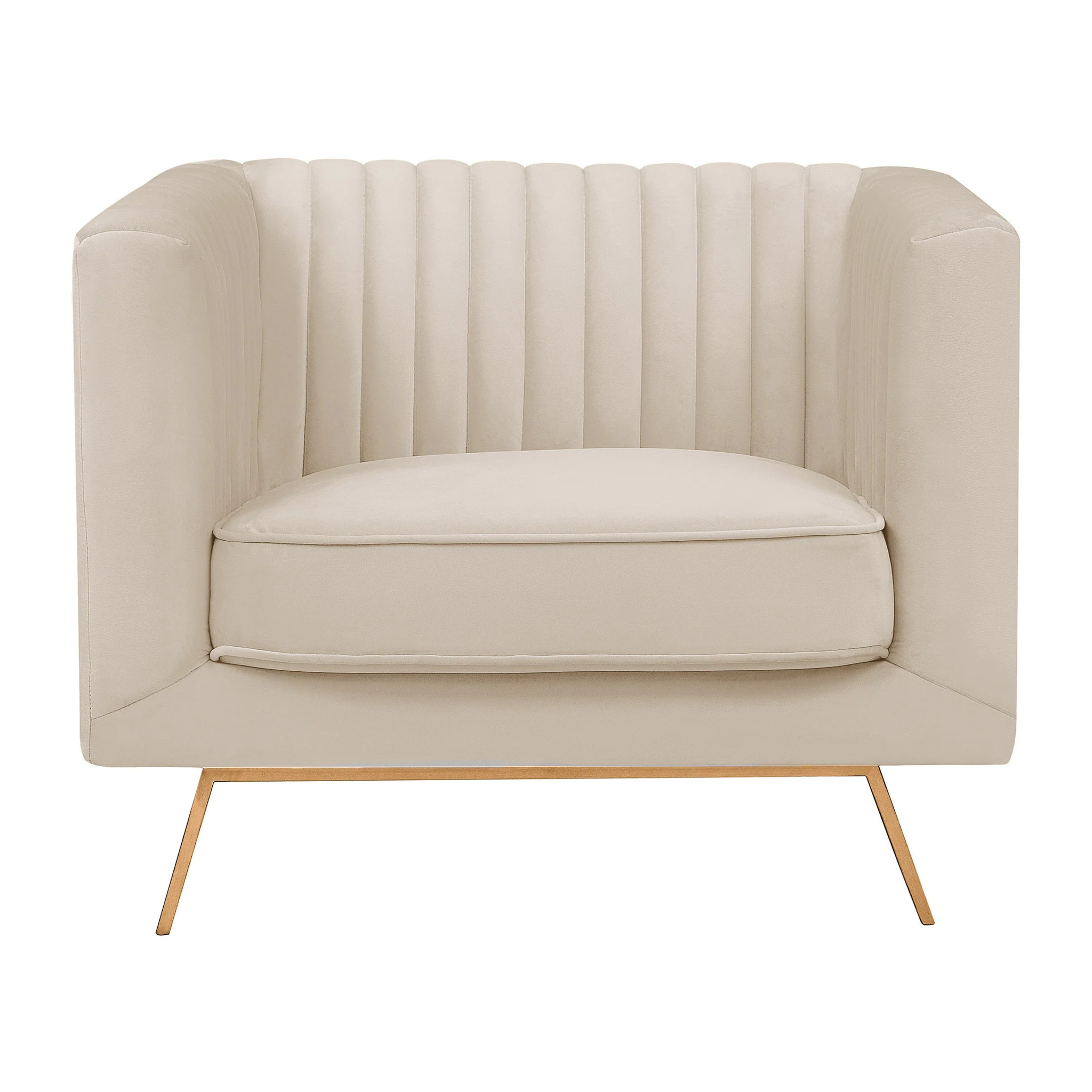 Fauteuil en velours beige et pieds en métal doré - Gatsby
