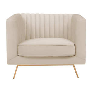 Fauteuil en velours beige et pieds en métal doré - Gatsby