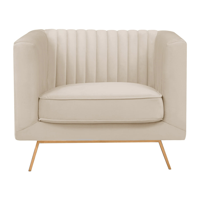 Fauteuil en velours beige et pieds en métal doré - Gatsby