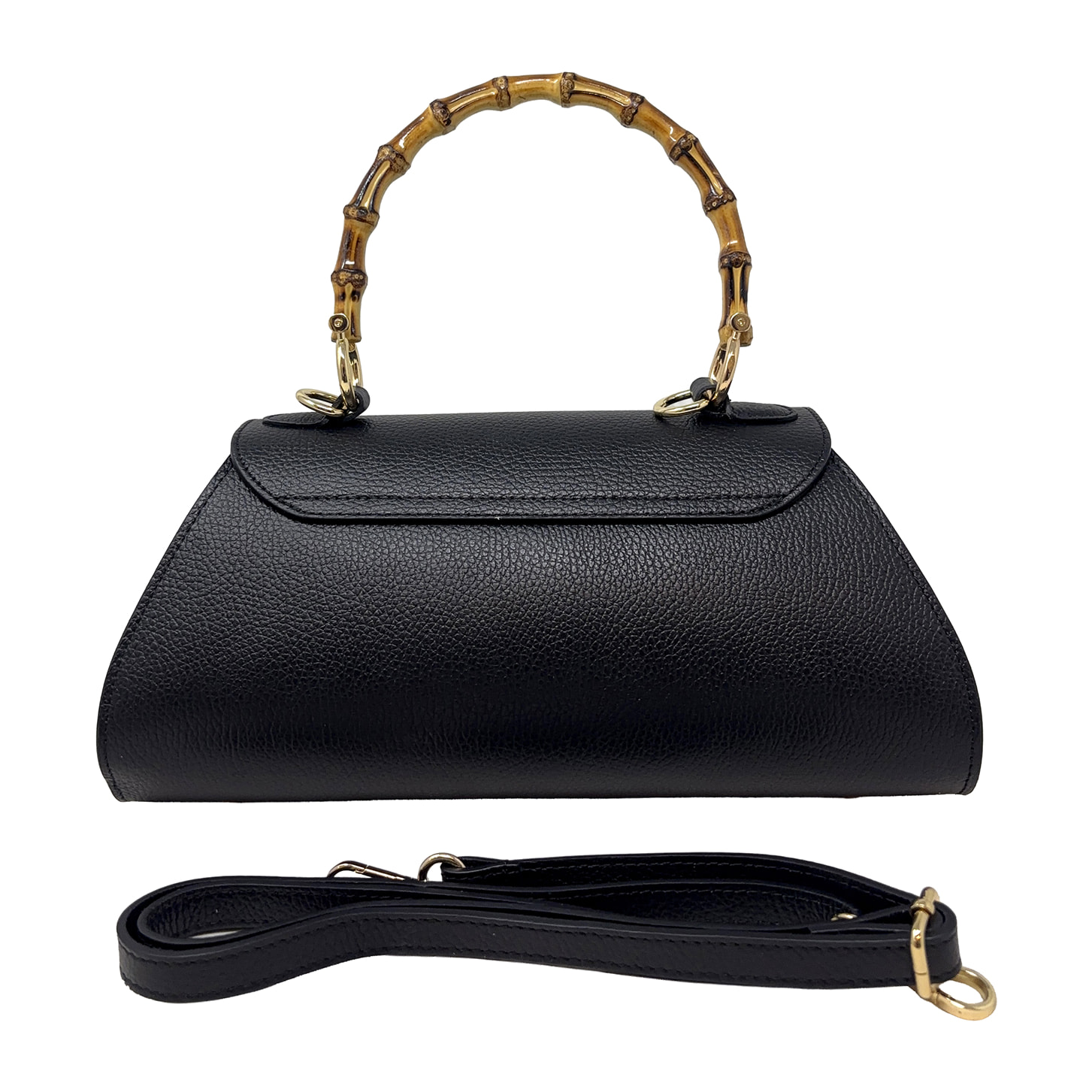 Borsa a Mano Elegante da Donna con Manico in Bambu in Pelle Martellata