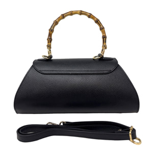 Borsa a Mano Elegante da Donna con Manico in Bambu in Pelle Martellata