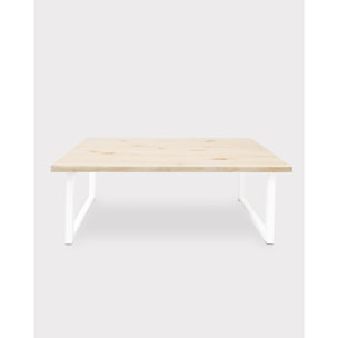 Mesa de centro de madera maciza acabado natural con patas de hierro blancas de 40x100cm Alto: 40 Largo: 100 Ancho: 60