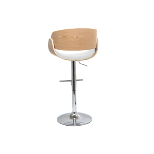 Tabouret de bar design réglable blanc et bois clair BENT