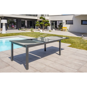 TOLEDE - Table de jardin 12 places en aluminium anthracite et plateau verre